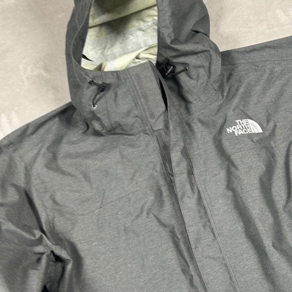 The North Face Rain Jacket Mens Large Gray Hooded Full Zip Waterproof Shell